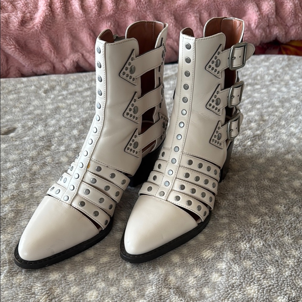 Coach White Ankle Boots with Silver Accents
